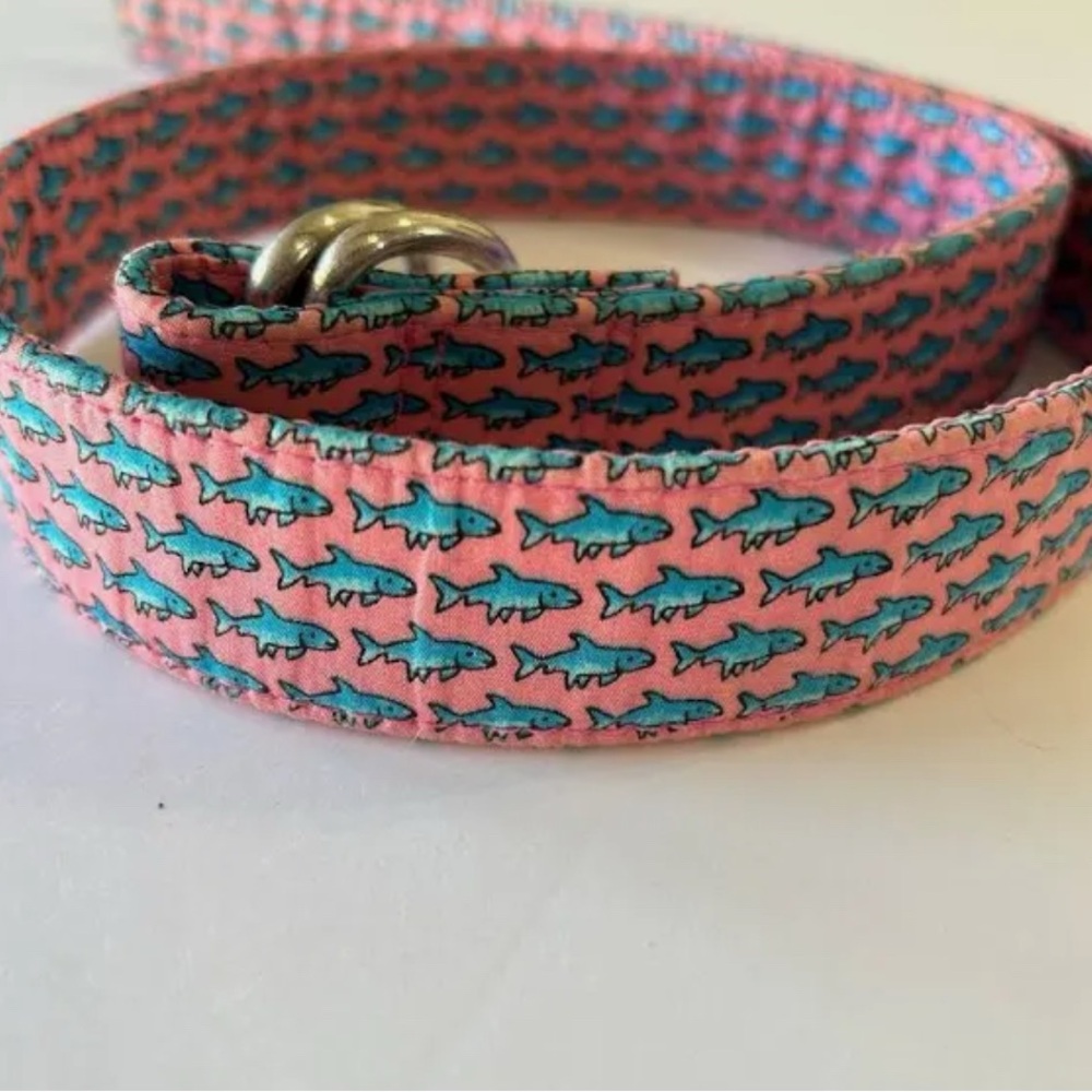 Vineyard Vines Pink and Blue Shark Pattern Belt